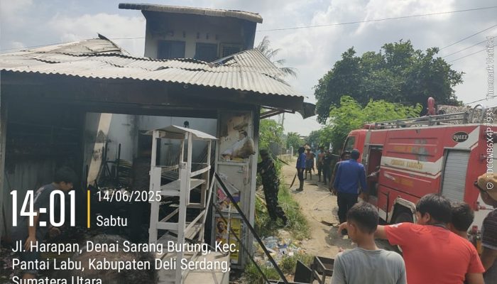 Diduga Korsleting, Satu Unit Kios dan Rumah di Pantai Labu Ludes Terbakar