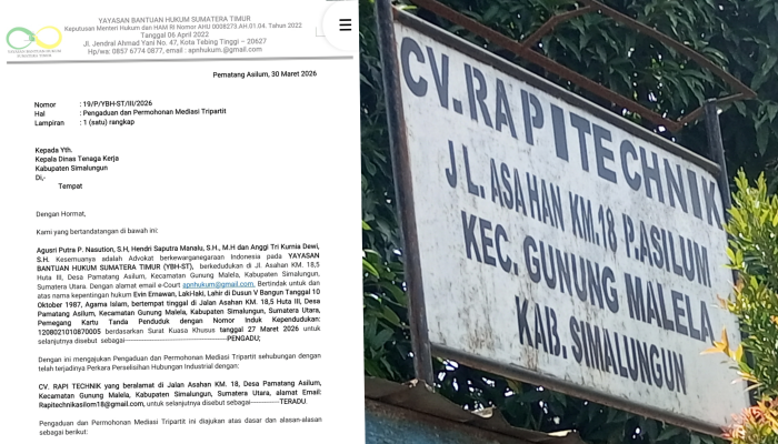 ‎Dituduh Mencuri Tanpa Bukti, Eks Mandor CV Rapi Technik Mengadu ke Disnaker Simalungun  ‎
