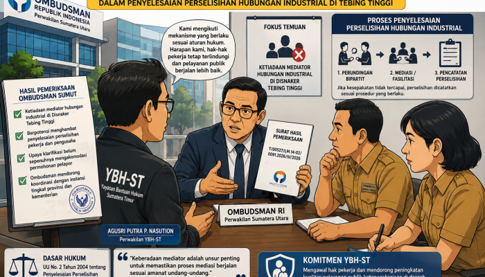 YBH-ST Dorong Pembenahan Disnaker Tebing Tinggi, Ombudsman Sumut Soroti Ketiadaan Mediator Industrial
