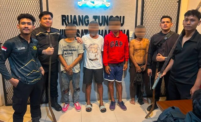 Polres Pelabuhan Belawan Amankan Empat Terduga Pelaku Tawuran dan Sita Empat Senjata Tajam Saat Patroli KRYD