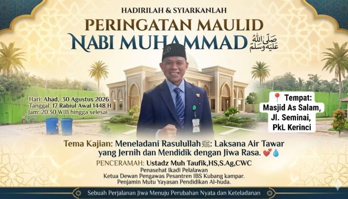 Maulid Nabi di Pangkalan Kerinci, Ustadz Muh Taufik Ajak Jamaah Teladani Rasulullah di Tengah Ujian Kabut Asap