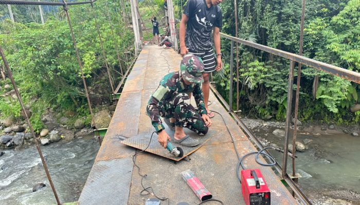 Rehab Jembatan Gantung Batunadua Jae Capai 63 Persen, Kodim 0212/TS Lanjutkan Pengerjaan